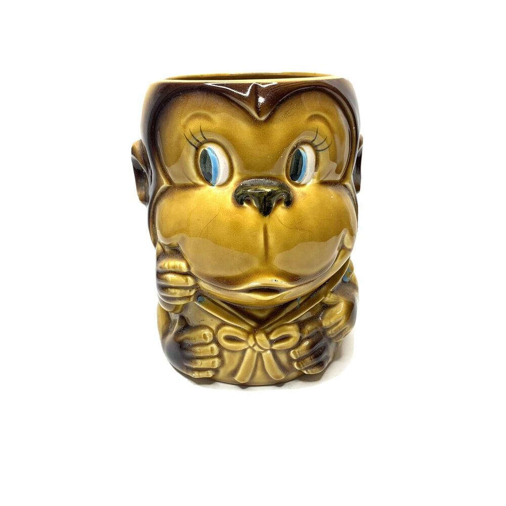 vintage planter monkey cookie jar without lid or vase ceramic made in Japan